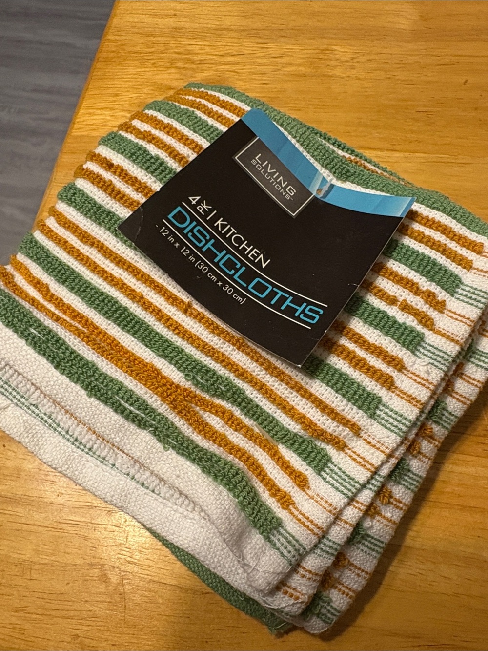 Living Solutions Green & Gold Striped Kitchen Dishcloths - 4 Pack